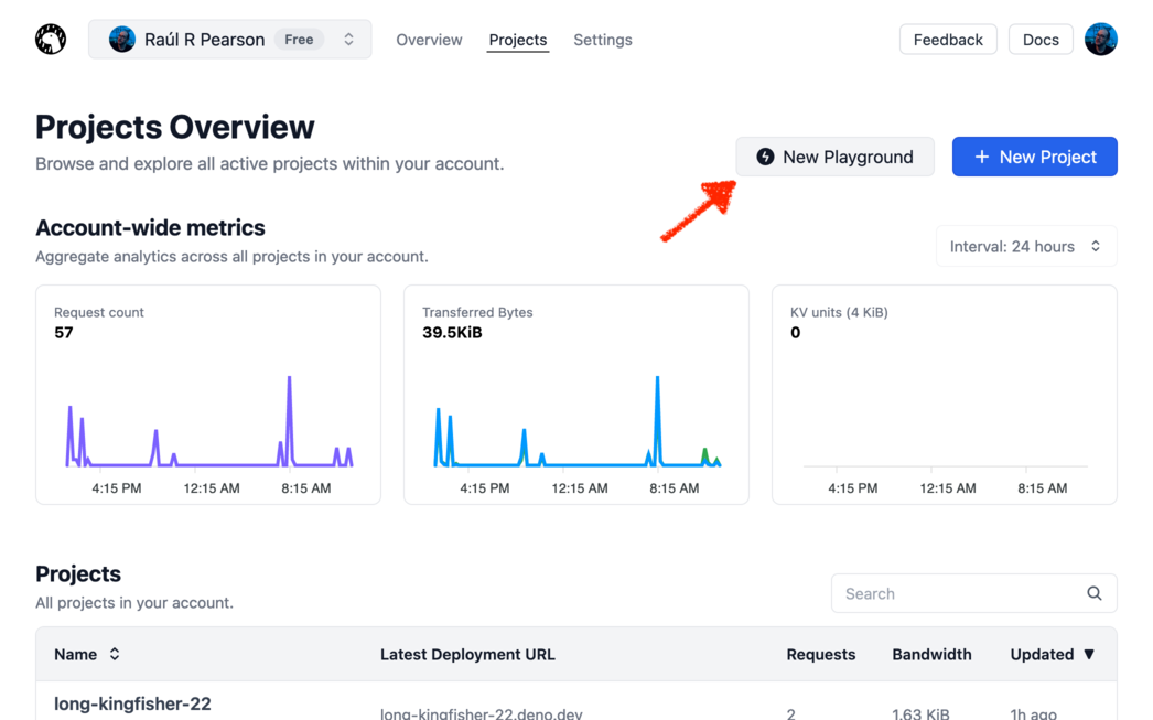 Screenshot of Deno Deploy Projects Overview page